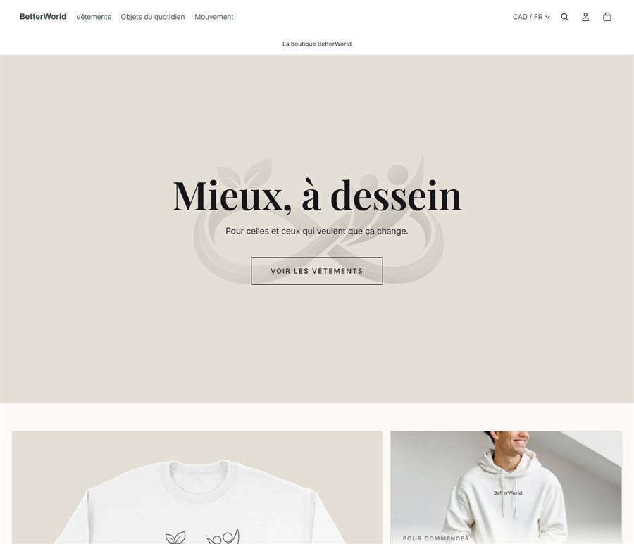 La boutique BetterWorld, sur son propre site
