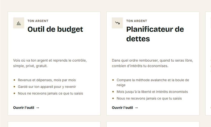 Les outils gratuits : chaque carte ouvre un outil