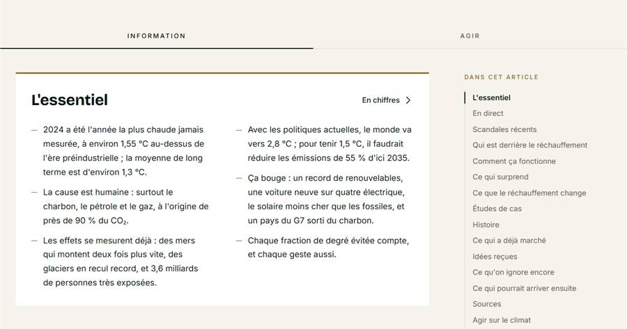 Le thème Climat, onglet Information : l'essentiel